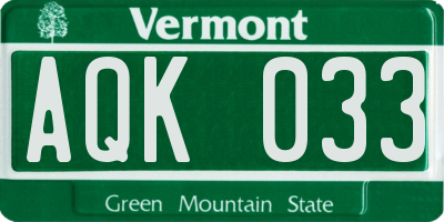 VT license plate AQK033