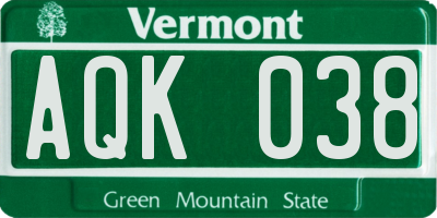 VT license plate AQK038