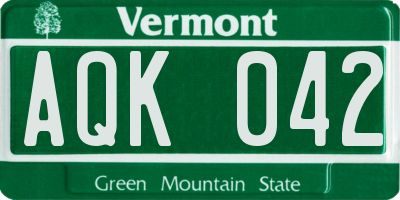 VT license plate AQK042