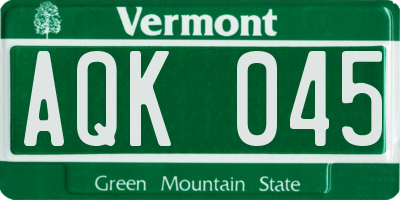 VT license plate AQK045