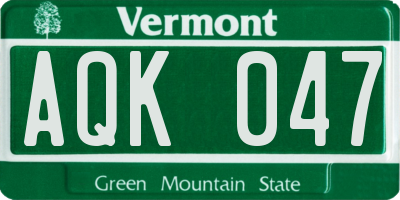 VT license plate AQK047