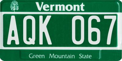 VT license plate AQK067