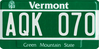 VT license plate AQK070