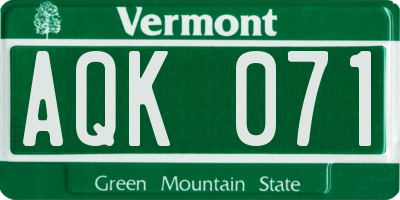 VT license plate AQK071