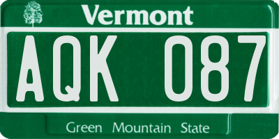 VT license plate AQK087