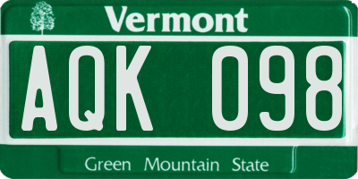 VT license plate AQK098