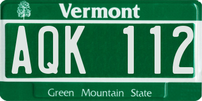 VT license plate AQK112