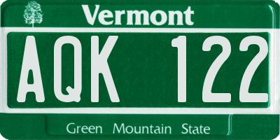 VT license plate AQK122
