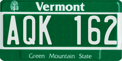 VT license plate AQK162