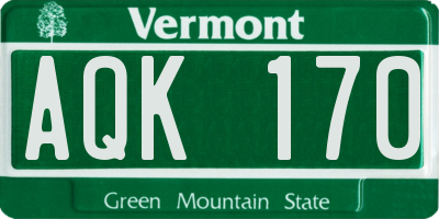 VT license plate AQK170