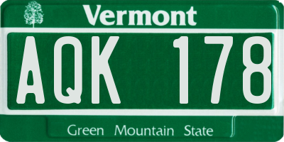 VT license plate AQK178