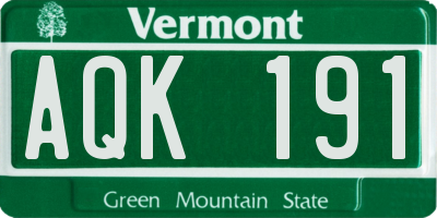 VT license plate AQK191