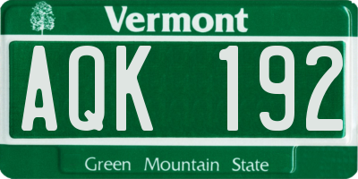 VT license plate AQK192