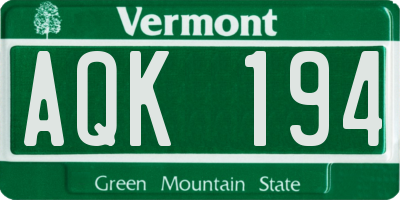 VT license plate AQK194