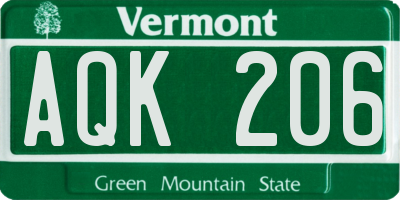 VT license plate AQK206