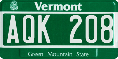 VT license plate AQK208