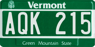 VT license plate AQK215