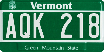 VT license plate AQK218