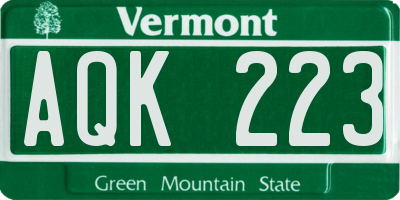 VT license plate AQK223
