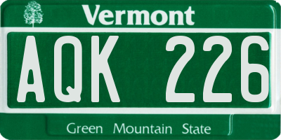VT license plate AQK226