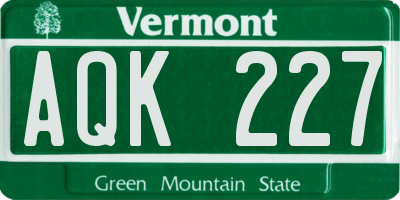 VT license plate AQK227