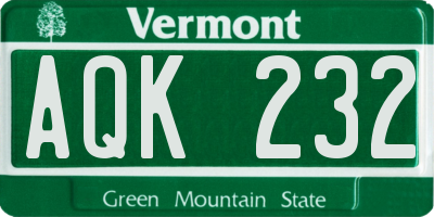 VT license plate AQK232