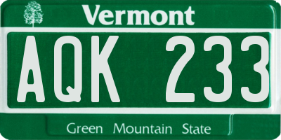 VT license plate AQK233