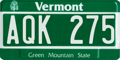 VT license plate AQK275