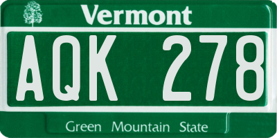 VT license plate AQK278