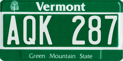 VT license plate AQK287
