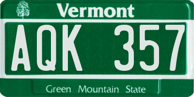 VT license plate AQK357
