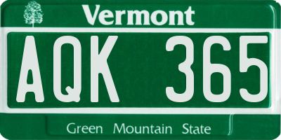 VT license plate AQK365