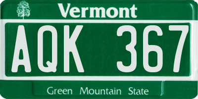 VT license plate AQK367