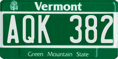 VT license plate AQK382