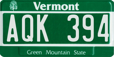 VT license plate AQK394