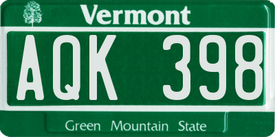 VT license plate AQK398