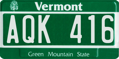 VT license plate AQK416