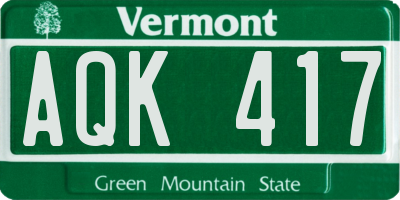 VT license plate AQK417