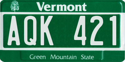 VT license plate AQK421
