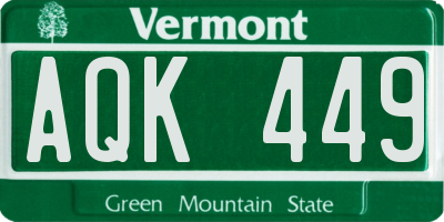 VT license plate AQK449