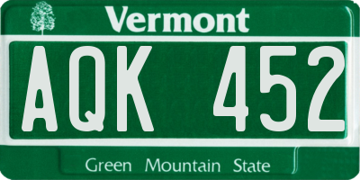VT license plate AQK452