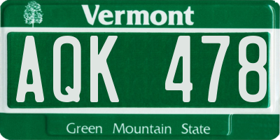 VT license plate AQK478