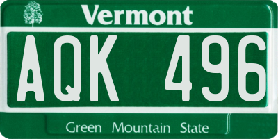 VT license plate AQK496