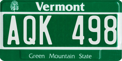 VT license plate AQK498