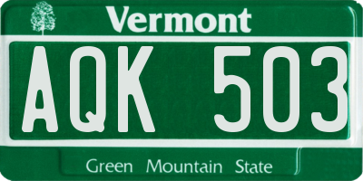 VT license plate AQK503