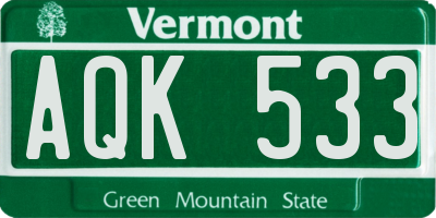 VT license plate AQK533