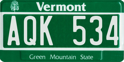 VT license plate AQK534