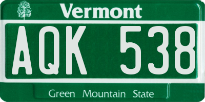 VT license plate AQK538