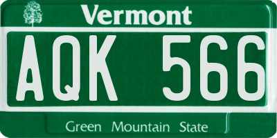 VT license plate AQK566