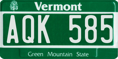 VT license plate AQK585